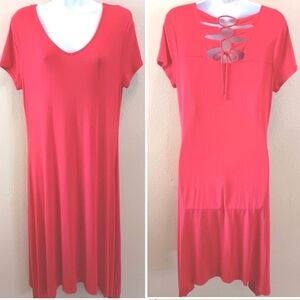 CHICO'S Red Lace-up Midi Dress Size 1 S